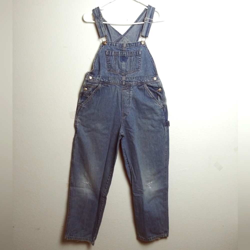 Gap Blue Denim Overall Pant Unisex Sz L - Age 9-10 Medium Wash Blue Vintage Y2K